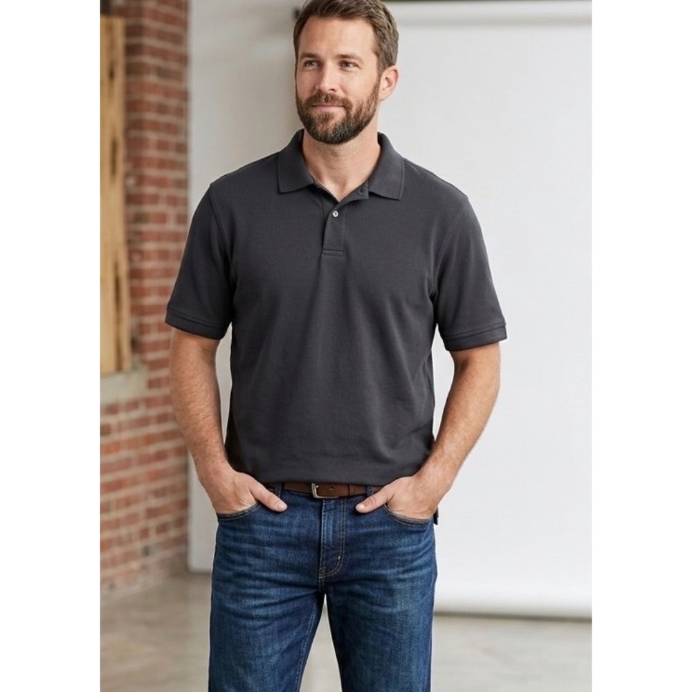 LL Bean Mens Short Sleeve Pique Polo Shirt Charcoal Black Size L OBWK5